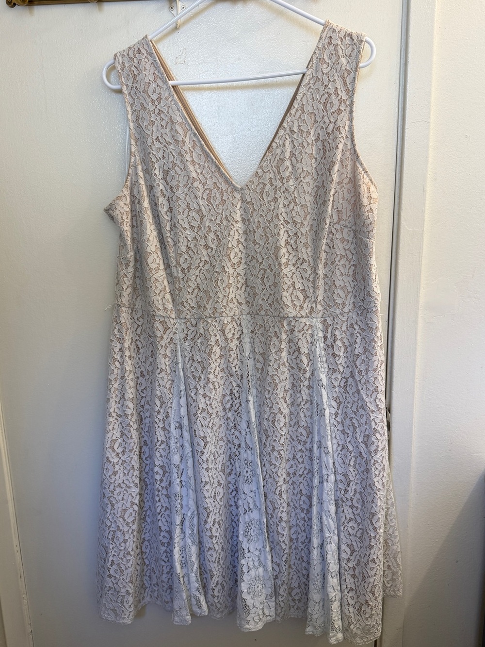 Lane Bryant Sleeveless Lace V-Neck Dress in Light Beige